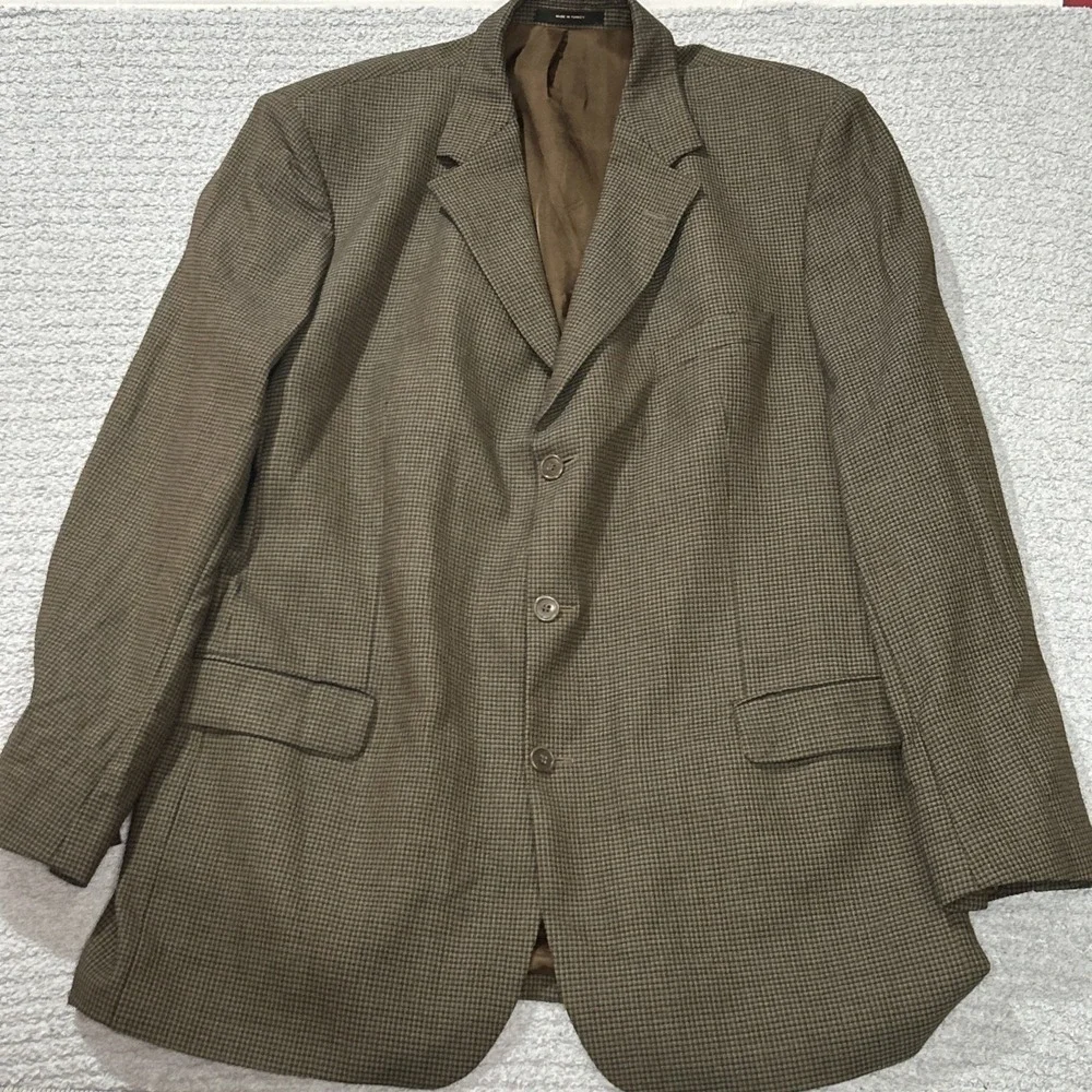 Vtg‎ LORD WEST Mens Blazer 46L Brown Houndstooth 100% Wool 3-Button Sport Coat